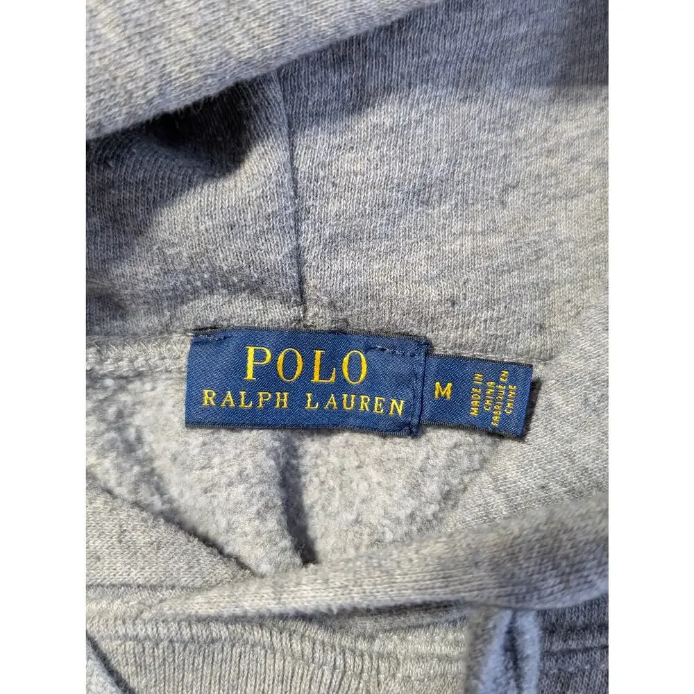 Polo‎ Ralph Lauren Mens Medium Pullover Sweatshirt Embroidered Hood Gray